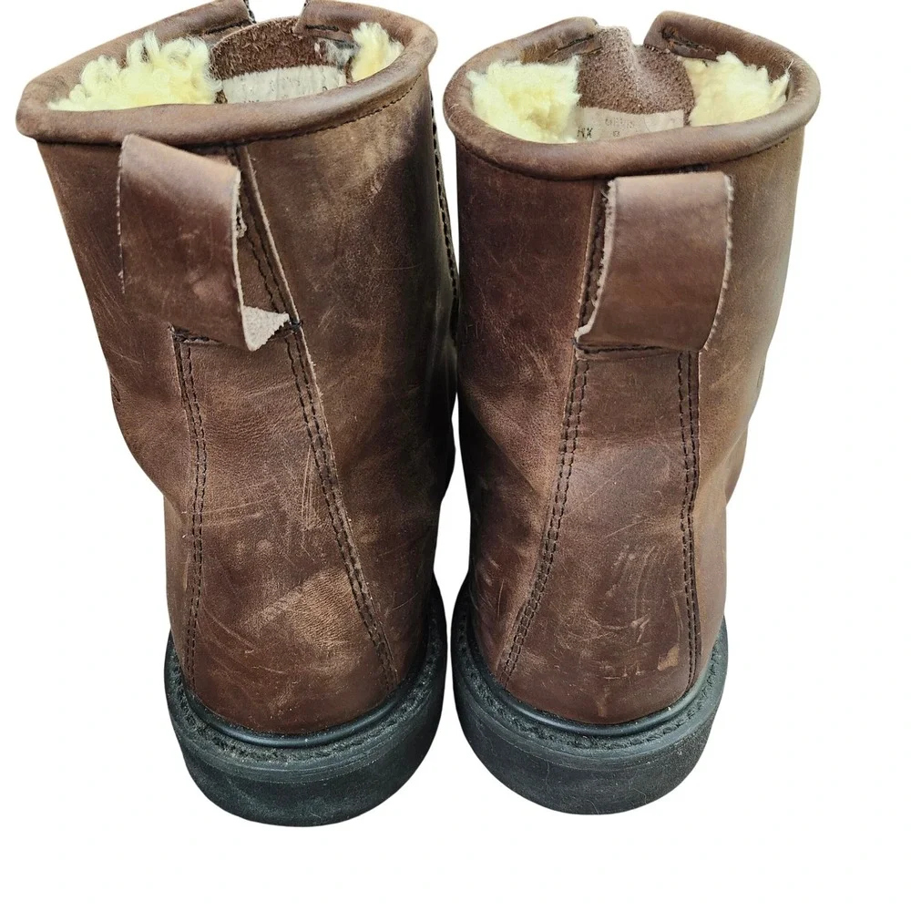 Orvis Mens Brown Leather Shearling Lined Front Zip Moc Toe Boots Size 9